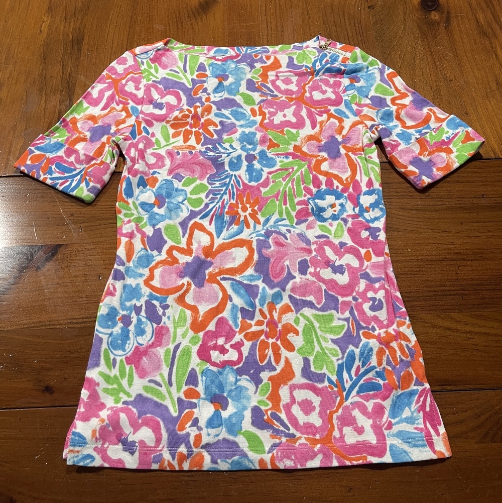 NWT Lauren Ralph Lauren Womwns Vibrant Multicolor Floral Short Sleeve Crewneck